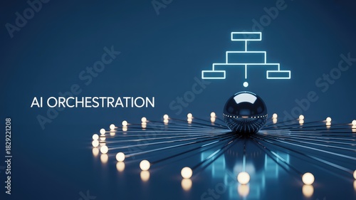 AI orchestration concept showing data flowing through a network, ideal for illustrating modern technology, automation, and digital transformation strategies