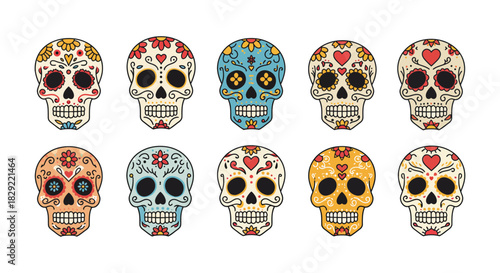 Day of the dead skulls with colorful designs traditional mexican holiday concept for cultural events and celebrations offering vibrant background design.