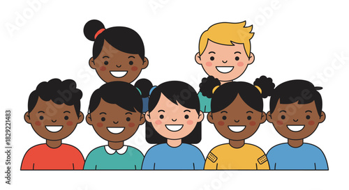 diverse group of children smiling together fostering inclusion unity and friendship in a school setting perfect for educational or community projects.