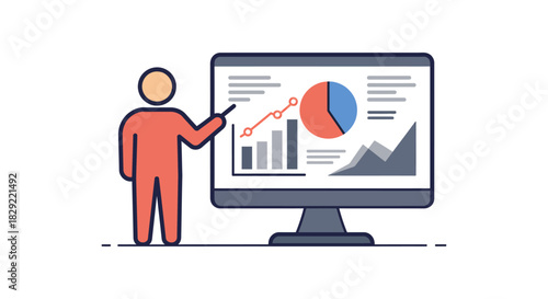 Data analysis presentation on a monitor demonstrating company growth ideal for illustrating financial reports progress and business strategy concepts.