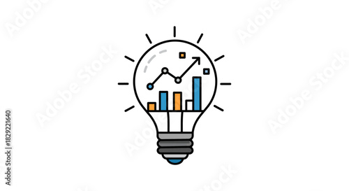 idea generation showing bar graph and trend line inside light bulb showcasing business insight and market analysis for strategic planning