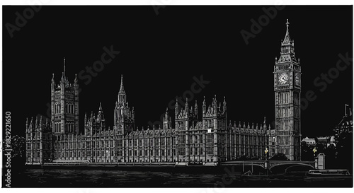 houses of parliament illustration detailed scratchboard art of the historic london landmark at night ideal for travel blogs history publications and cityscape art