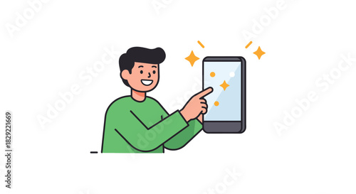 man touching mobile phone screen browsing internet content using app for communication showcasing modern digital lifestyle perfect for tech blogs