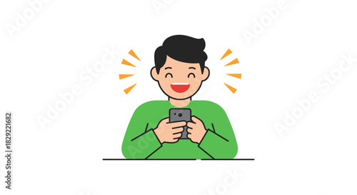 Man using smartphone smiling and enjoying positive news perfect for blog about mobile technology and online communication highlighting digital lifestyle