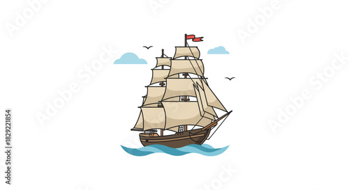tall ship sailing vintage sailboat navigating ocean waves evoking maritime history  nautical adventures ideal for historical documentaries