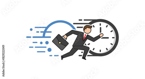 Businessman running against time rushing with briefcase illustrating urgency and deadline pressure for business presentation backgrounds.