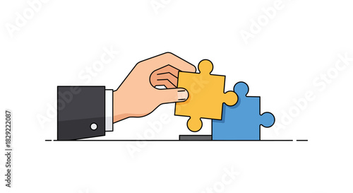 completing a puzzle businessman adding the final piece to a strategy for successful solution illustrating teamwork and problem-solving skills
