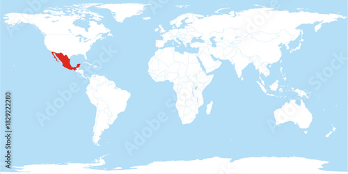 World Map Country Mexico Highlighted Atlas