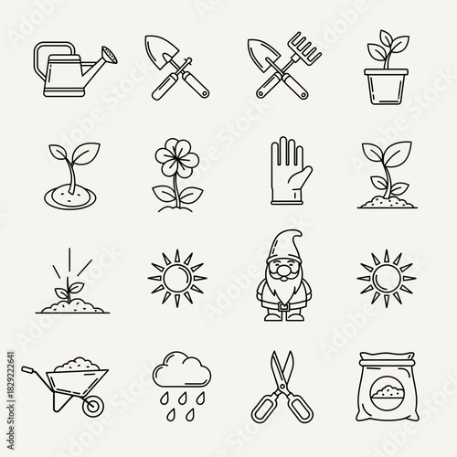 Cultivate your dreams with this charming collection of gardening icons, perfect for every green thumb's creative project.