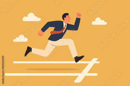 Ready to start business, begin new job or preparation for work, focus and willingness concept, confidence motivated businessman be prepared at start race line and ready to win the competition.