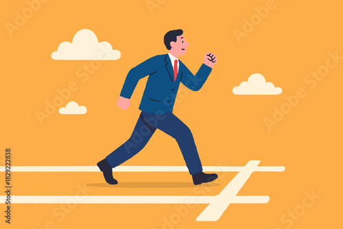 Ready to start business, begin new job or preparation for work, focus and willingness concept, confidence motivated businessman be prepared at start race line and ready to win the competition.