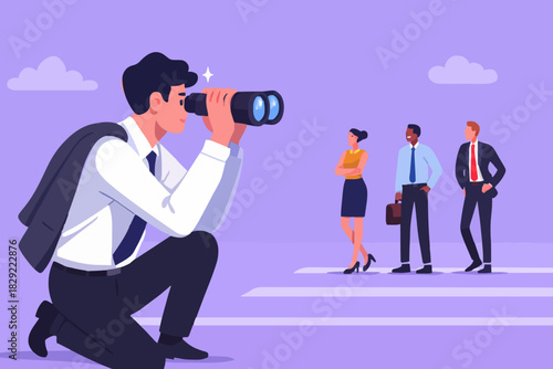 Recruitment searching the best candidate or job, Human resources, head hunt, choosing talent for job vacancy concept, employer boss or HR use magnifying glass to choose job interview people