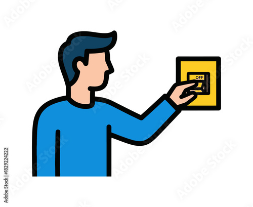 Person turning off a light switch on a wall.