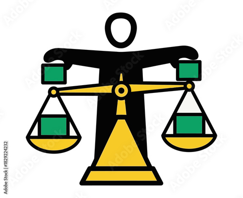 Illustration of a person holding a balance scale, symbolizing justice and fairness.