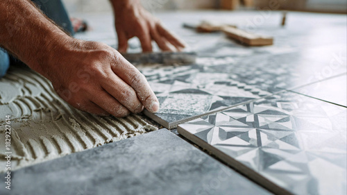 Craftsman installs stunning geometric pattern tiles in home