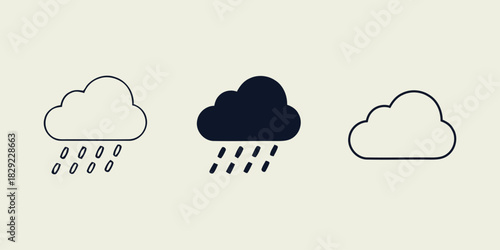 Three stylized clouds with rain falling in outline and solid fill vactor weather storm