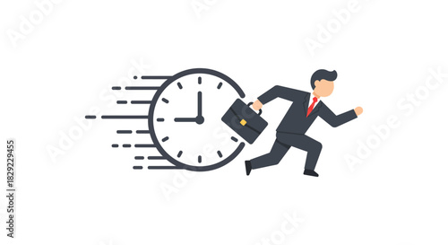 Businessman running against time rushing with a briefcase portraying urgency in a corporate setting ideal for business deadlines and time management