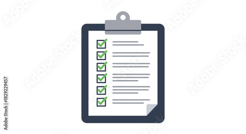 Checklist with green check marks signifying completion on a clipboard ideal for business process task management or project progress reports.