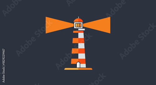 Coastal lighthouse illustration with orange beams against a dark backdrop symbolizing guidance and safety for travel websites and maritime history blogs.
