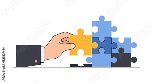 completing the puzzle with a golden piece solving business challenges to achieve project success through teamwork and strategic solutions