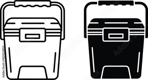 Two cooler boxes one outline one solid vactor black icon ice chest portable cooler