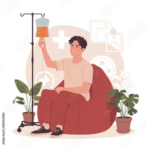Iv therapy at home concept illustration for medical care and wellness intravenous treatment and comfort 100