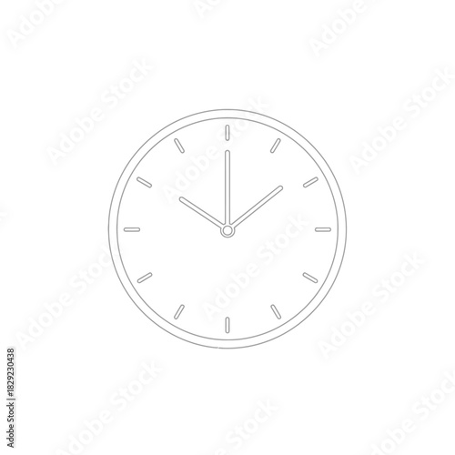 Simple gray outline of an analog clock face with hour and minute hands, a minimalist icon representing time management, schedules, and deadlines