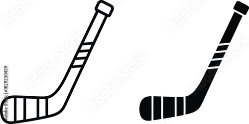 Two hockey sticks one outlined one solid vactor black on white background ice hockey