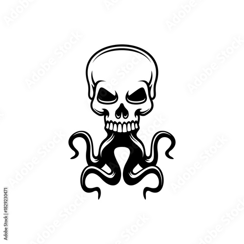 skull with octopus tentacles on a white background
