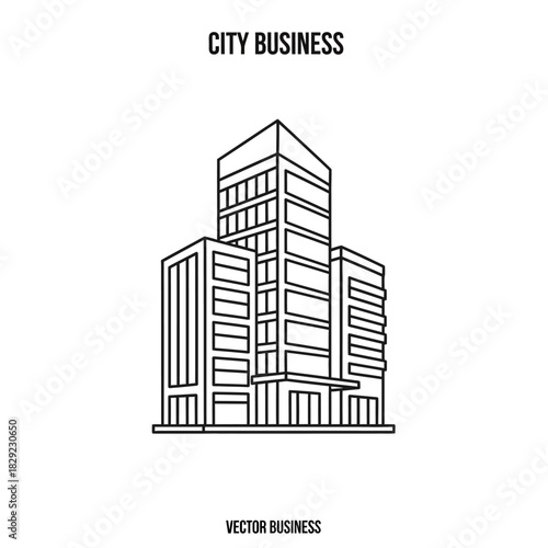 Modern outline illustration showcasing a cluster of sleek commercial buildings, representing urban development, corporate offices, and a bustling city business district