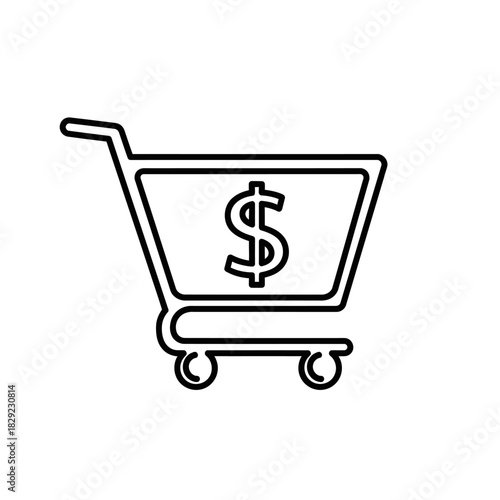 Shopping Cart Icon with Dollar Sign Illustrative Design for Ecommerce and Financial Concepts