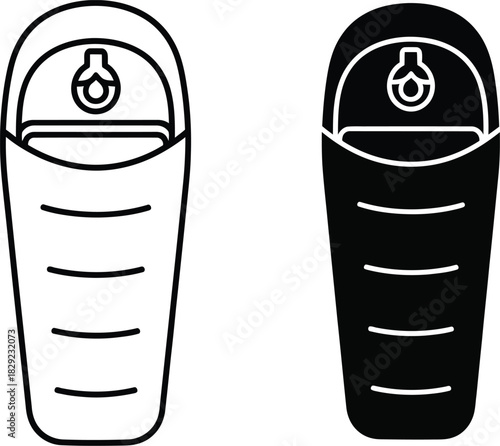 Two sleeping bag icons one outline one solid vactor black camping outdoor