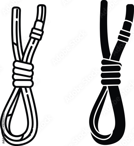 Two stylized ropes with nooses one outlined one solid vactor black knot loop