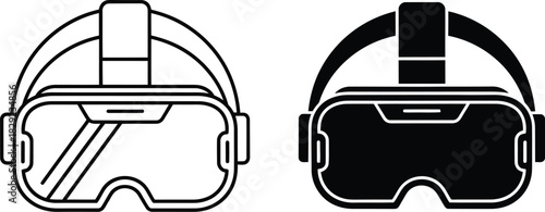 Vactor Black and white line art and silhouette of virtual reality headset VR headset