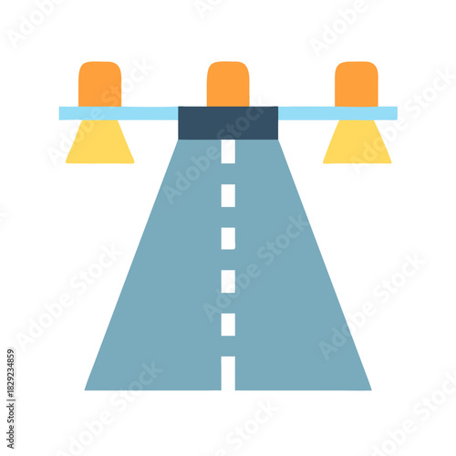 Minimalist flat vector illustration of road with streetlights