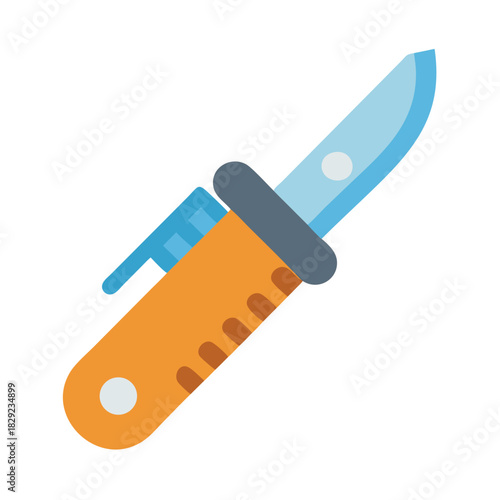 Flat design knife illustration with orange handle on black
