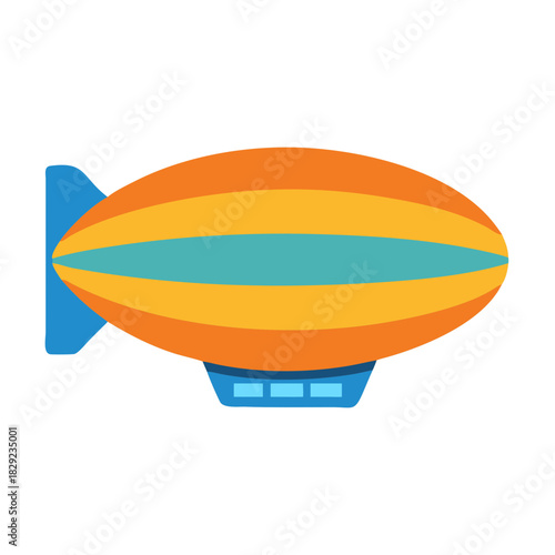 Colorful airship illustration in flat design against black backdrop
