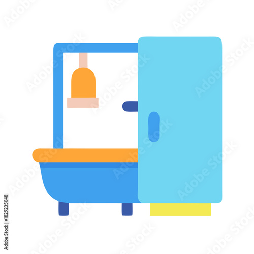 Stylized bathtub and shower flat vector illustration on black