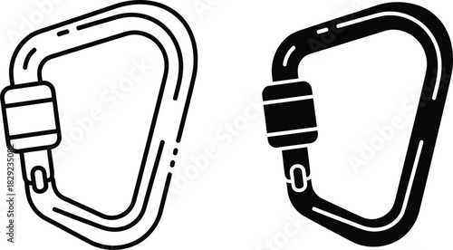 Vactor Black and white line art and solid silhouette of a carabiner clip climbing gear