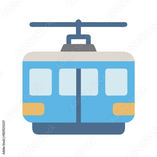 Cartoonish tramway cabin against a black background in flat style