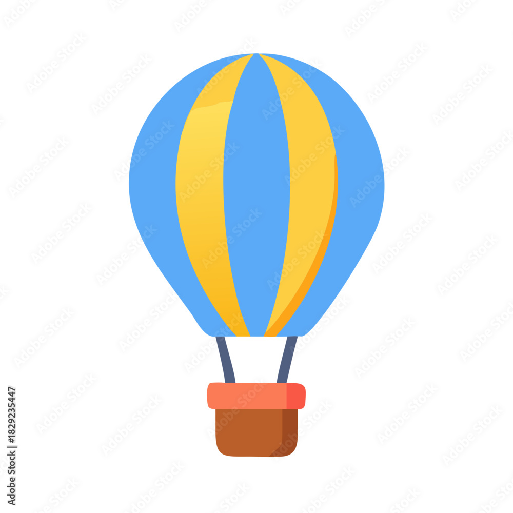 Obraz premium Cartoon style blue and yellow striped hot air balloon