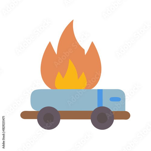 Portable gas burner appliance with flames on a black background