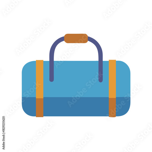 Blue duffel bag on black background in flat style
