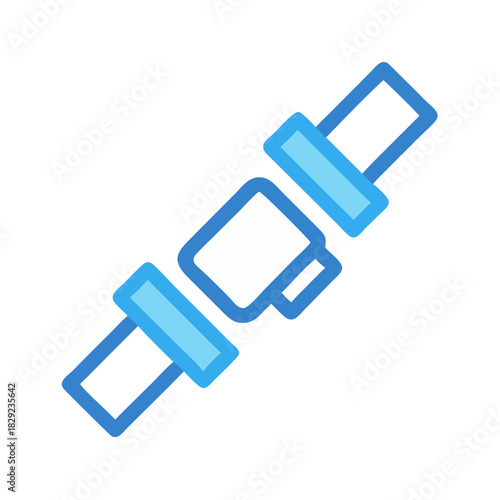 Blue and white seatbelt graphic on a black background