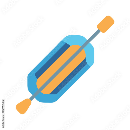 Simple cartoon inflatable raft with paddle on black background