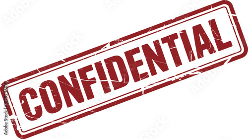 A grunge red rectangular rubber stamp prominently features the word confidential on a bright white backdrop