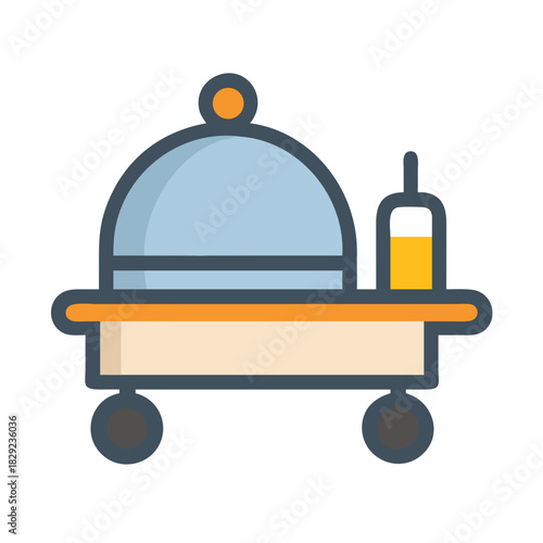 Cartoon food service cart with cloche and drink container