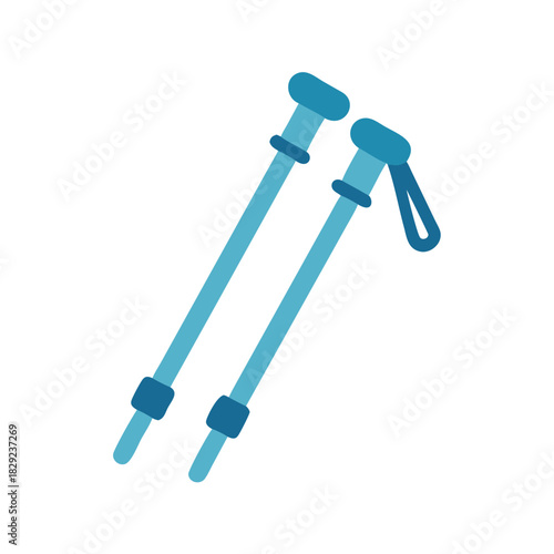 Two turquoise trekking poles on a black background graphic