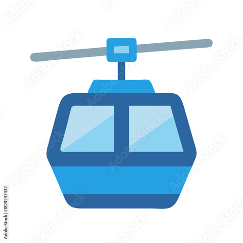 Stylized cable car illustration in blues on black background