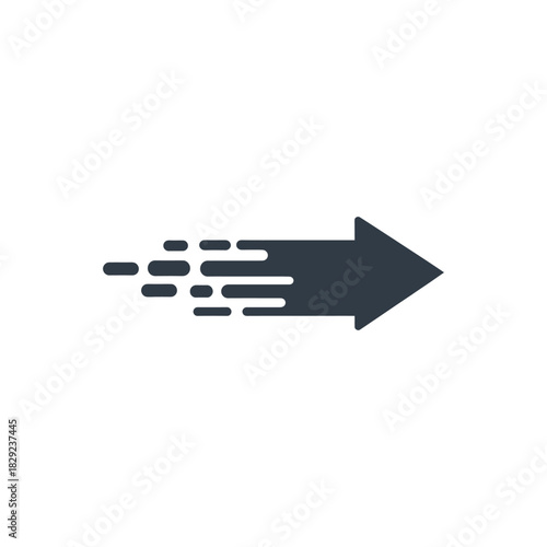 Arrow moving rapidly to the right with speed effect, symbolizing progress and forward motion on a clean, white backdrop, conveying a sense of urgency and efficiency.